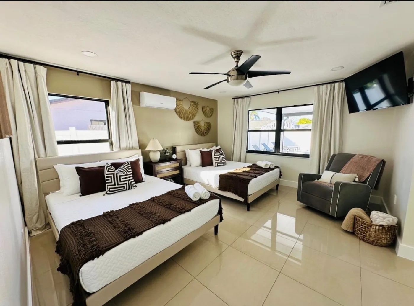 Bradenton Pool Home — Bedroom with two beds