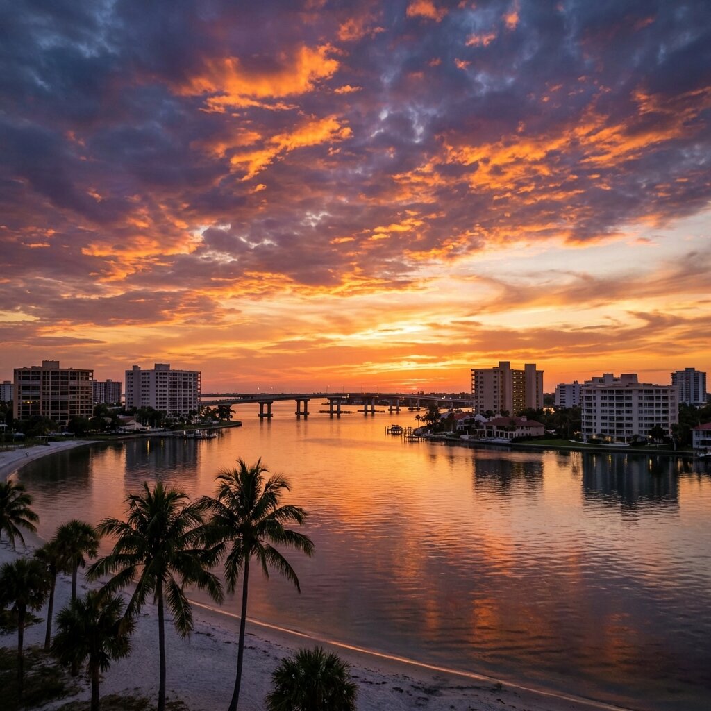 Sunset over the water in Sarasota